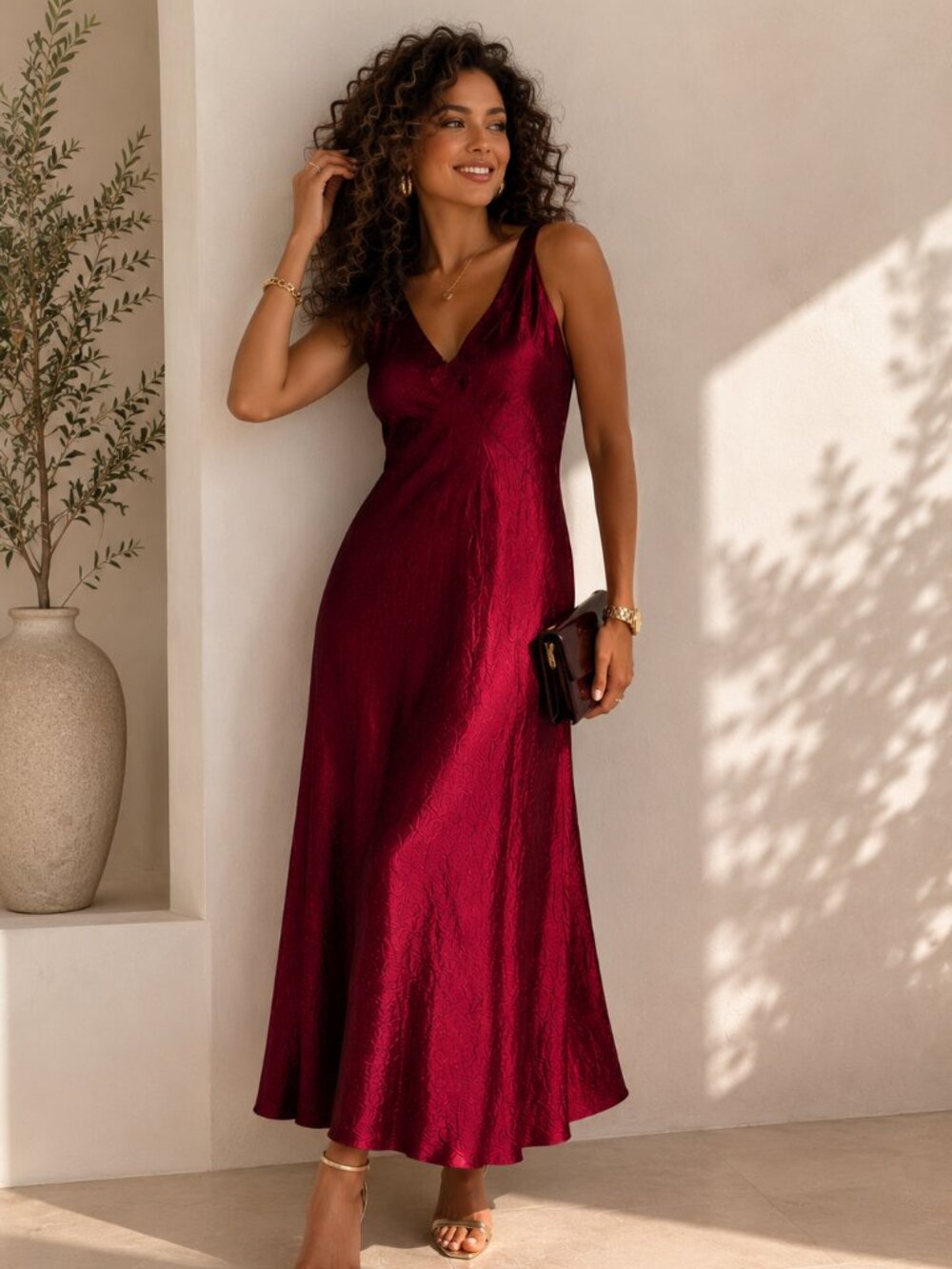 Eileen Fisher Wine Red Satin Dress Elegant Sleeveless Cocktail Party NEW - Picture 1 of 9